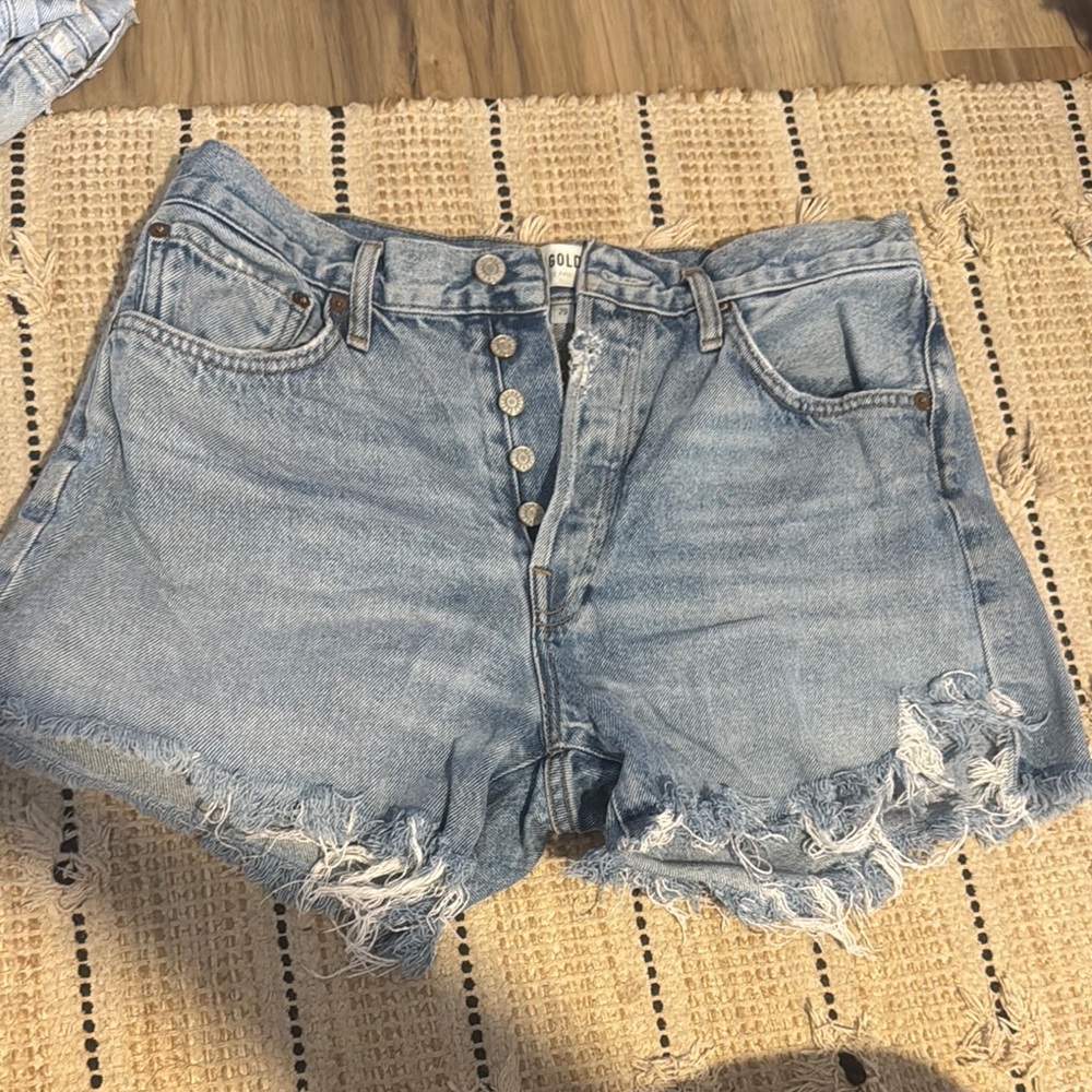 Agolde Blue Jean Shorts Distressed Frayed Hem